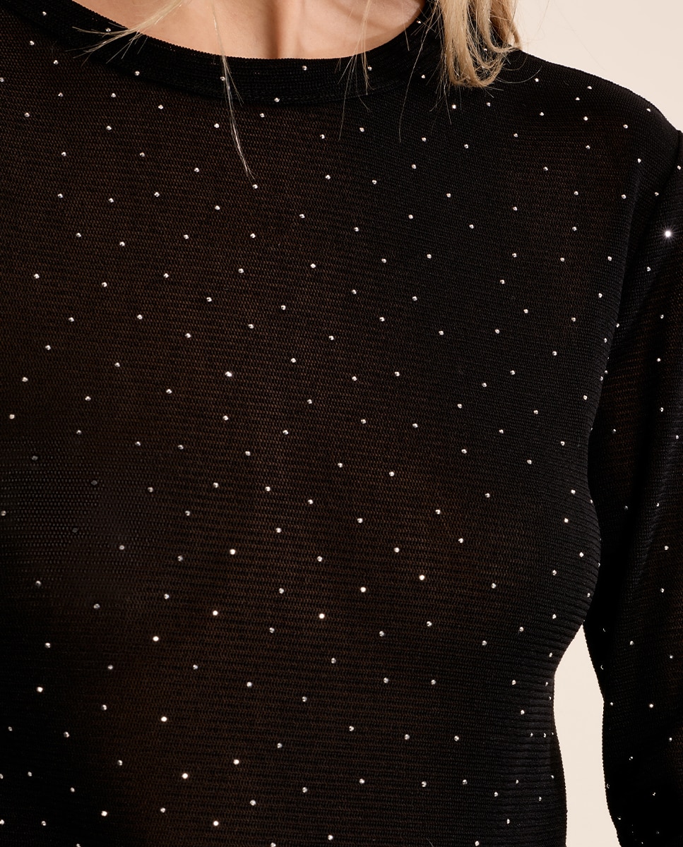 Jersey de mujer de manga larga detalle lunares - Molly Bracken - Negro Negro-5