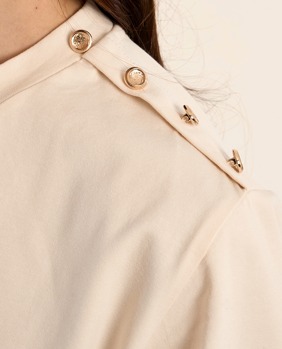 Camiseta de mujer de manga corta detalle botones - Molly Bracken - Crema Crema-5