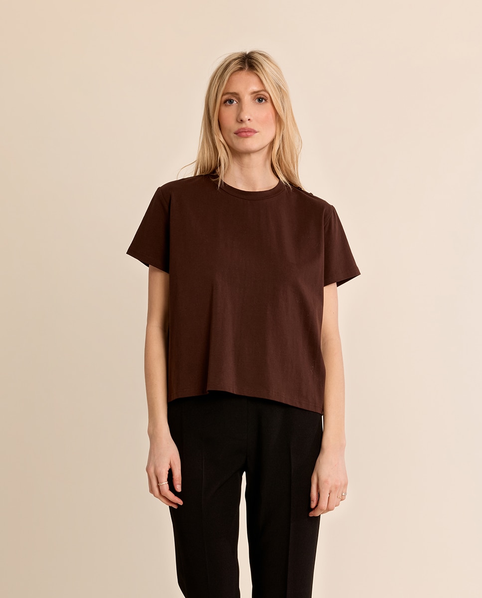 Camiseta de mujer de manga corta detalle botones - Molly Bracken - Marrón chocolate Marrón chocolate-2