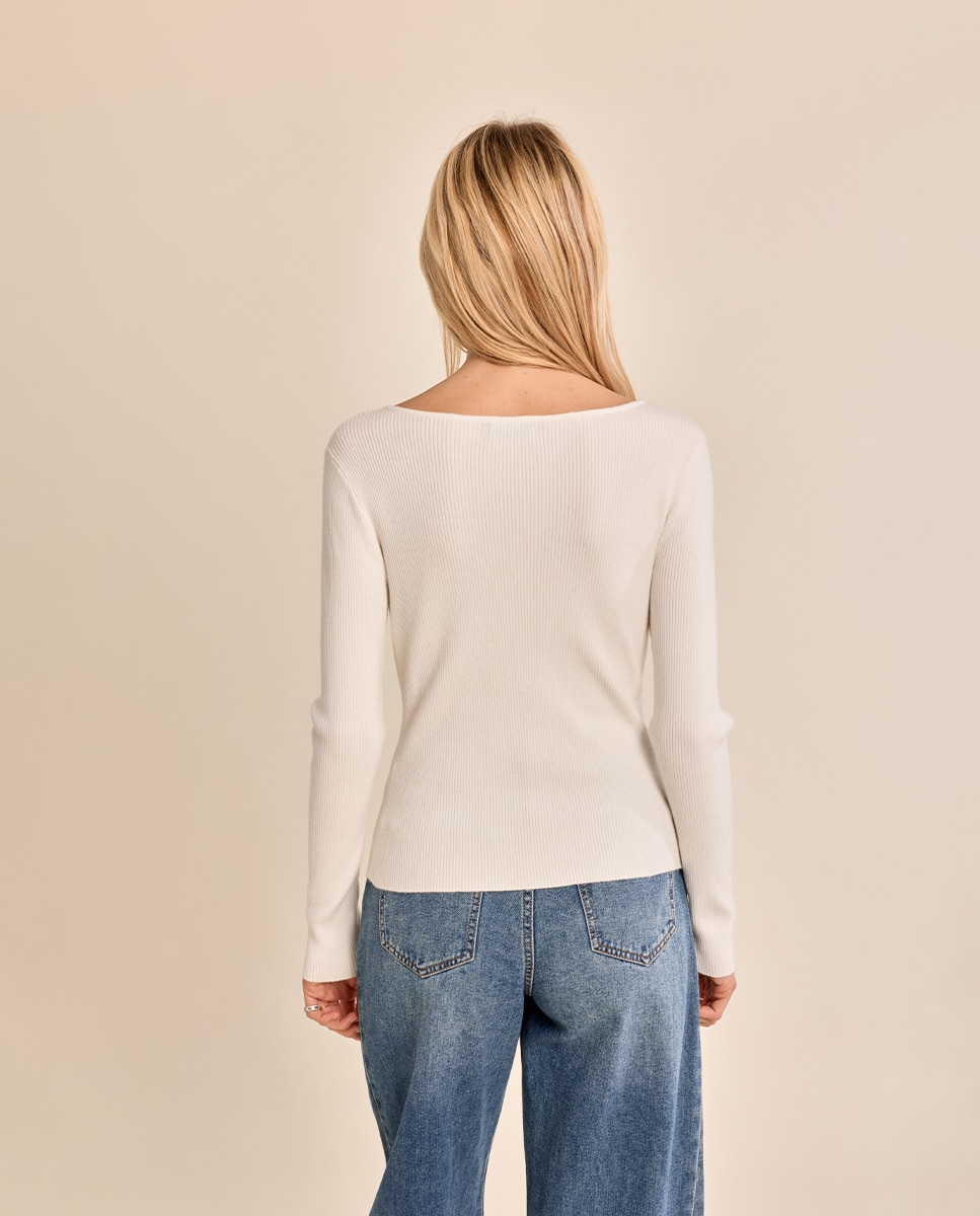 Jersey de mujer de manga larga detalle aberturas - Molly Bracken - Blanco Blanco-4