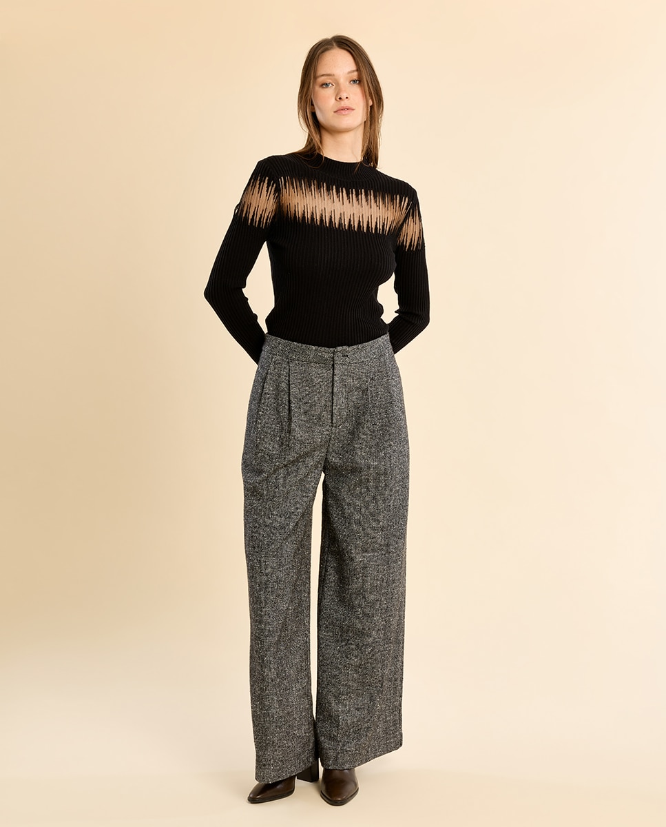 Jersey de mujer de manga larga con estampado - Molly Bracken - Negro Negro-1