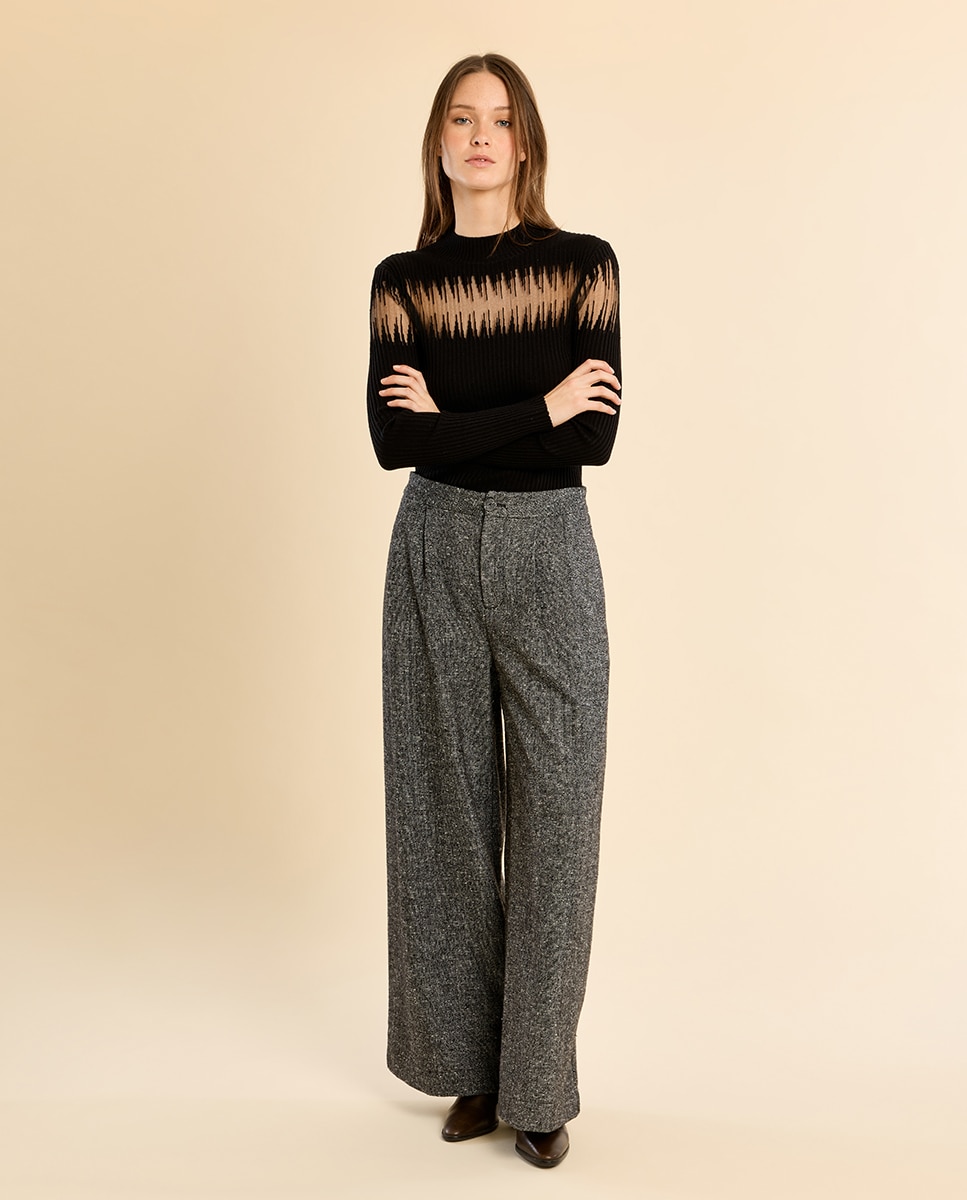 Jersey de mujer de manga larga con estampado - Molly Bracken - Negro Negro-3