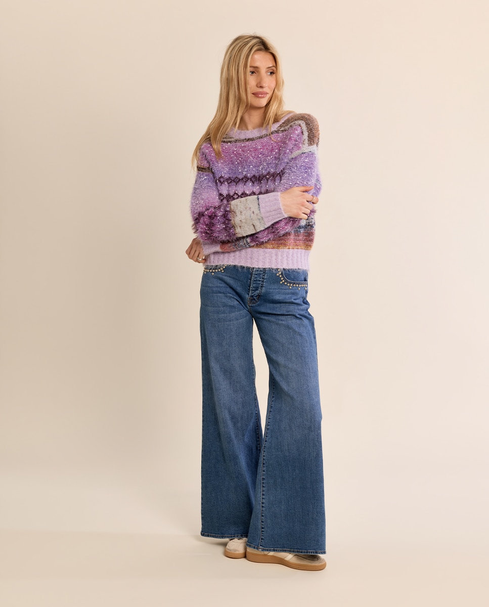 Jersey de mujer de manga larga con estampado - Molly Bracken - Morado Morado-1
