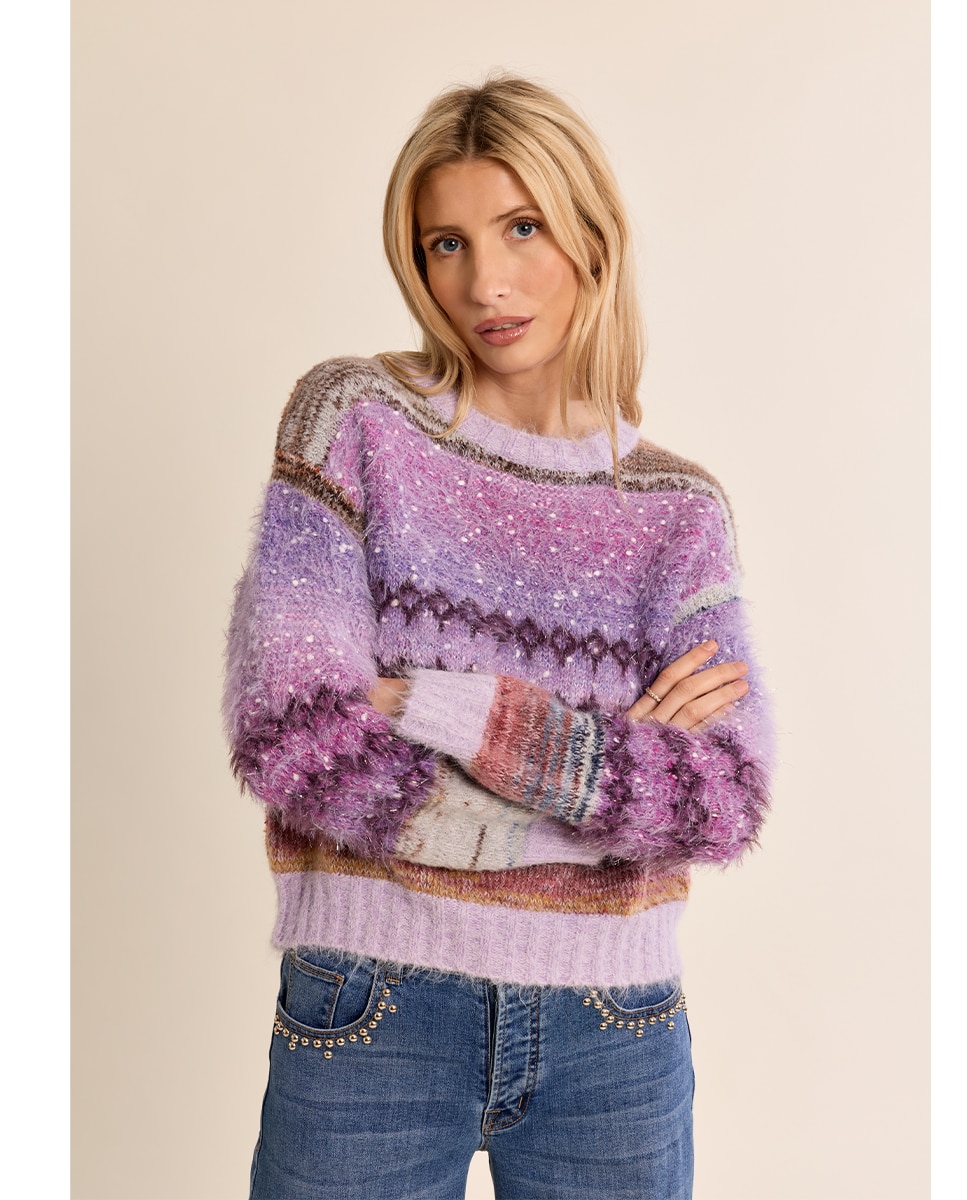Jersey de mujer de manga larga con estampado - Molly Bracken - Morado Morado-3