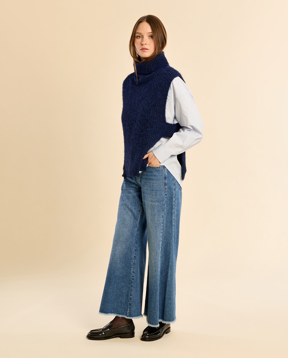 Jersey de mujer sin manga con aberturas - Molly Bracken - Azul marino Azul marino-1