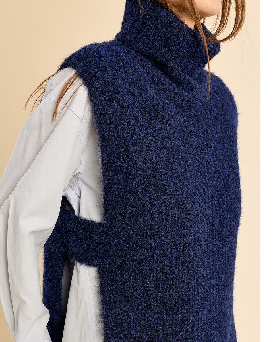 Jersey de mujer sin manga con aberturas - Molly Bracken - Azul marino Azul marino-5