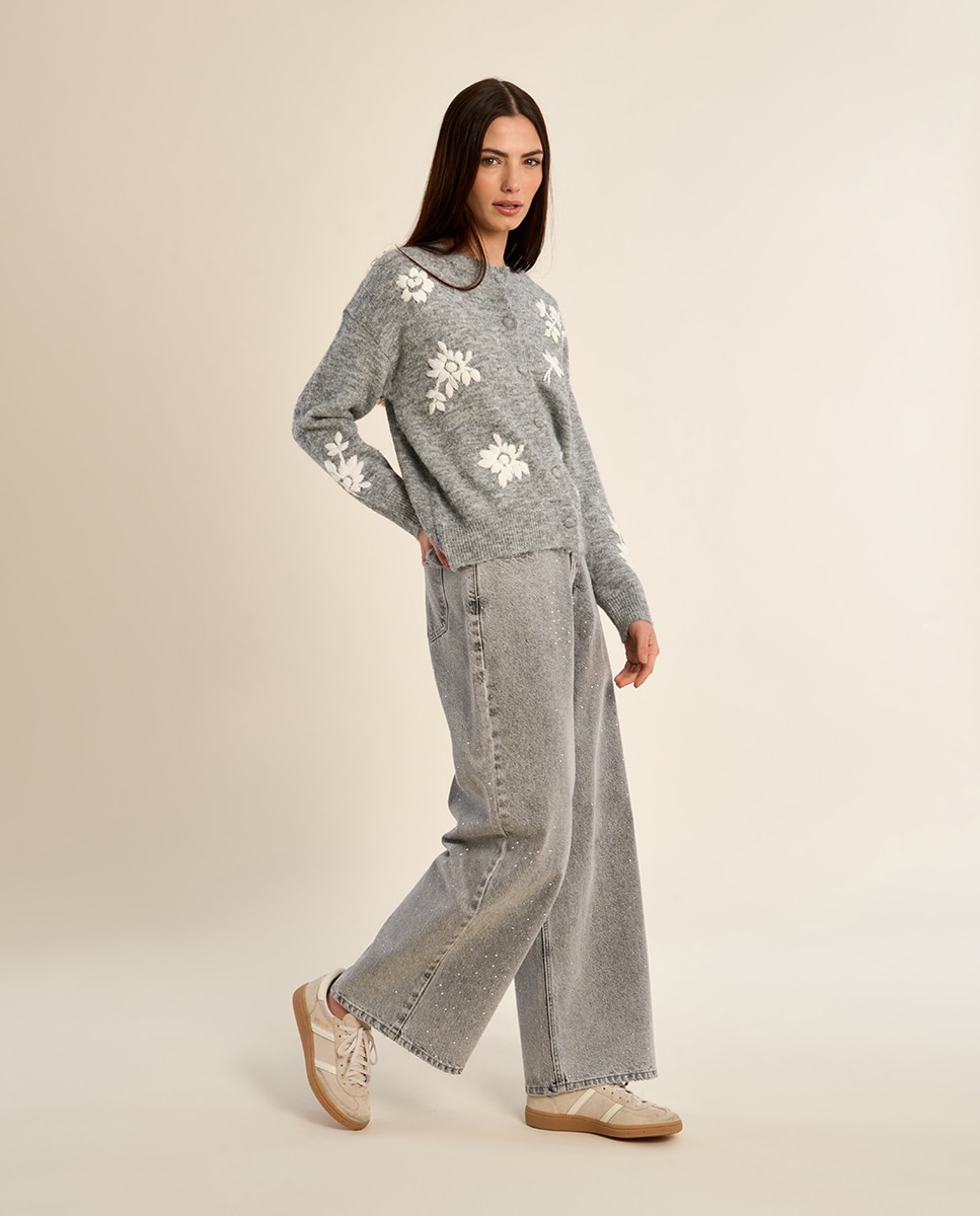 Cárdigan de mujer de manga larga con estampado - Molly Bracken - Gris Gris-1