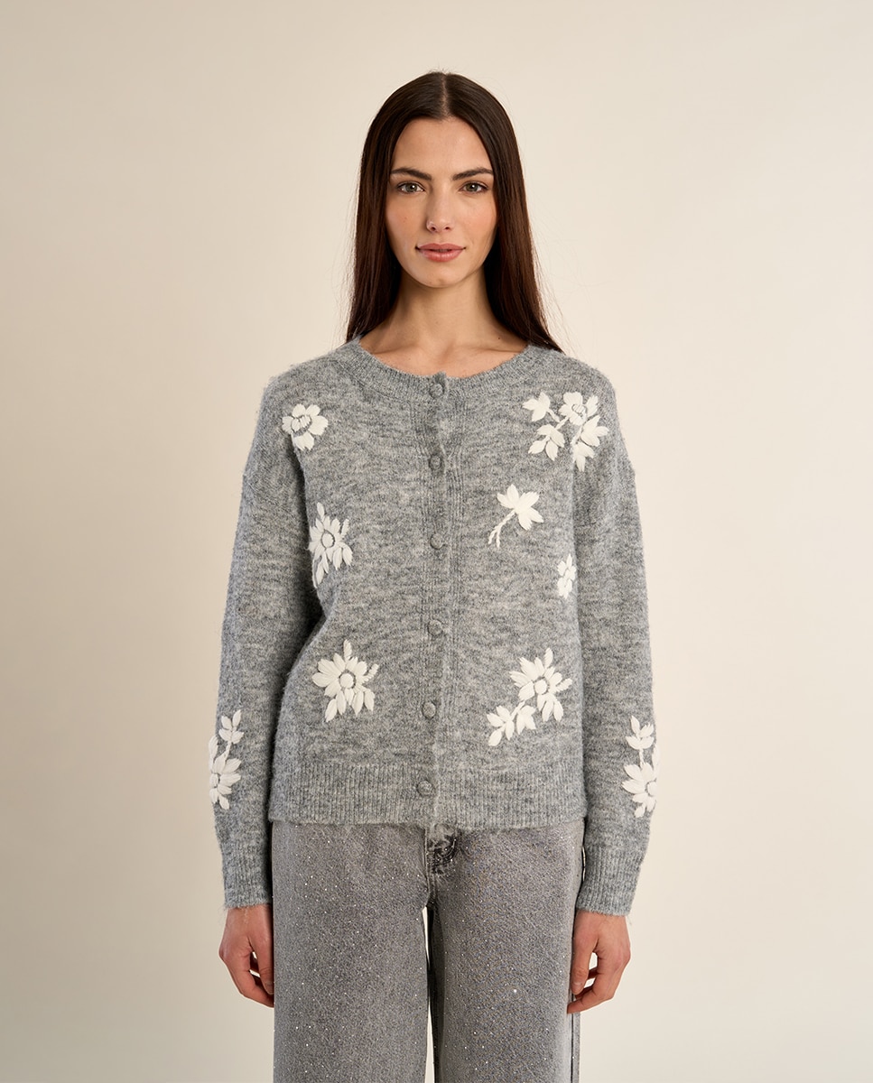 Cárdigan de mujer de manga larga con estampado - Molly Bracken - Gris Gris-2