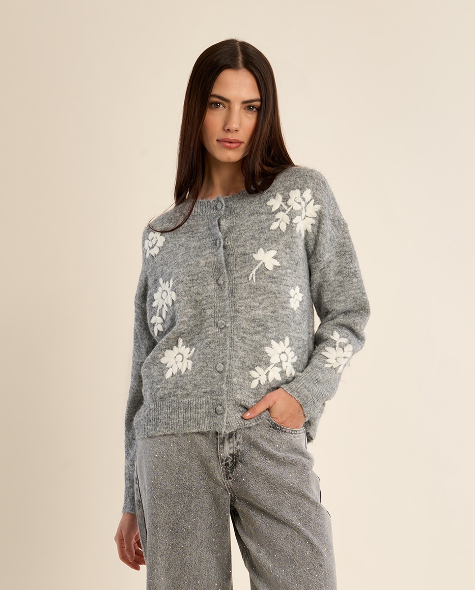 Cárdigan de mujer de manga larga con estampado - Molly Bracken - Gris Gris-3