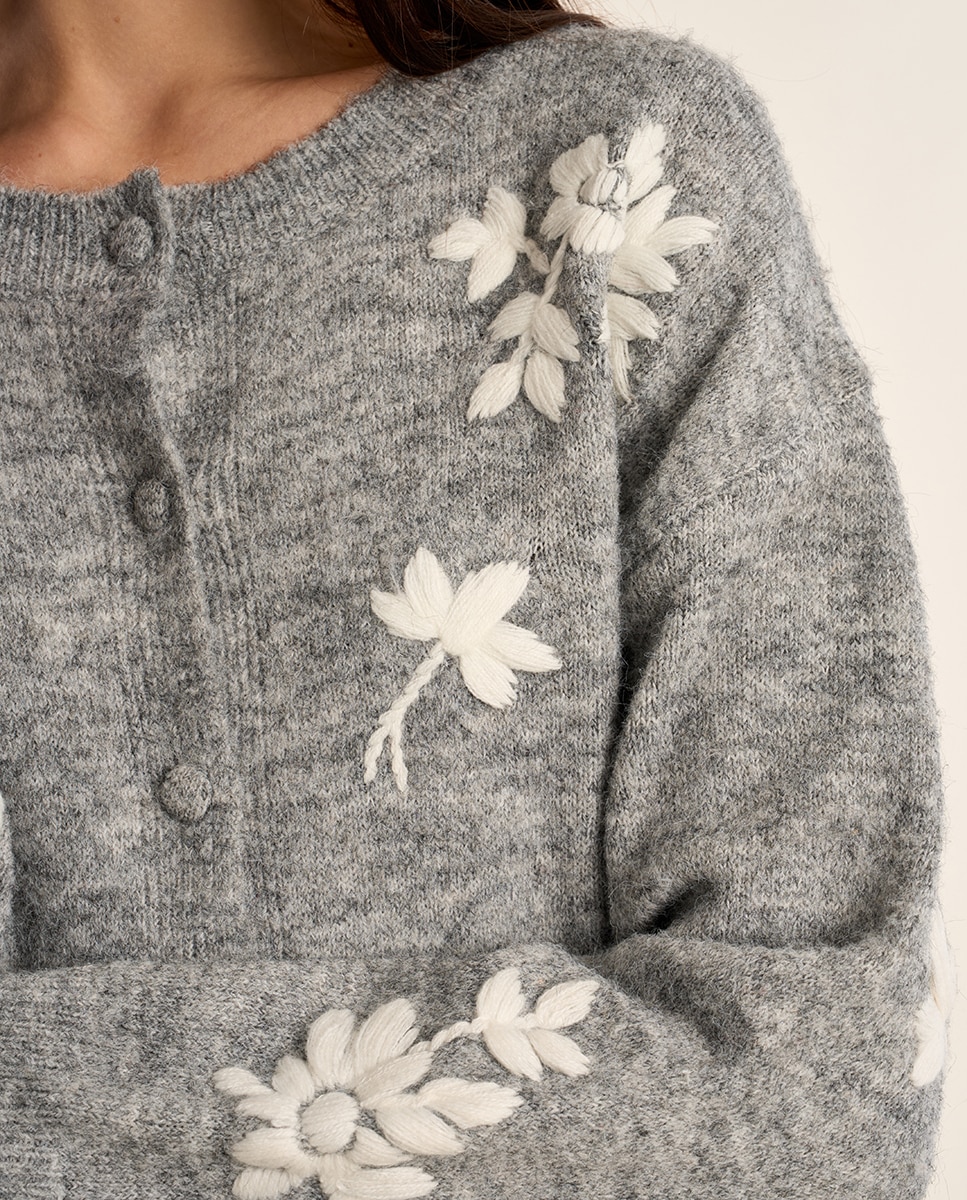 Cárdigan de mujer de manga larga con estampado - Molly Bracken - Gris Gris-5
