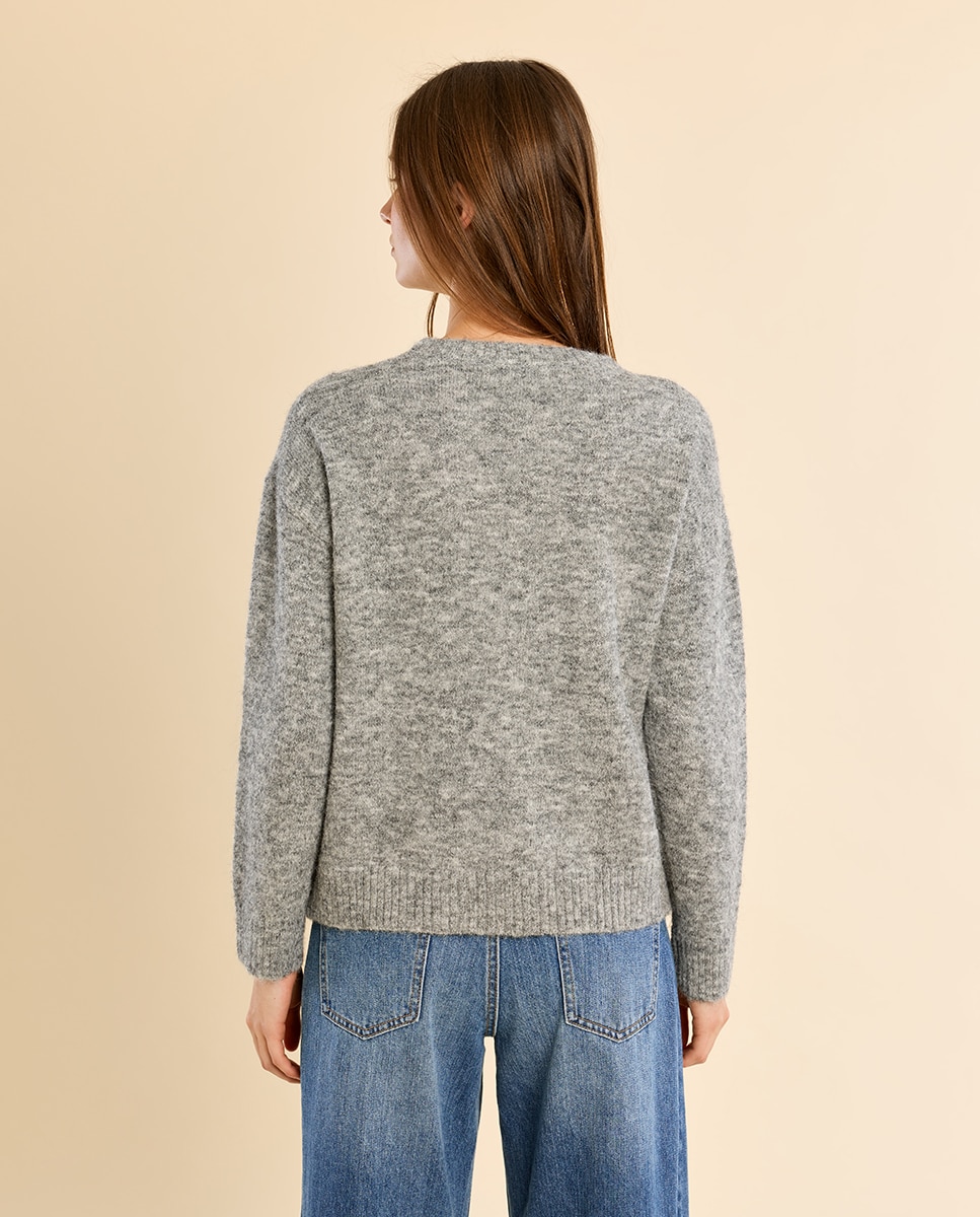 Jersey de mujer de manga larga detalle flores - Molly Bracken - Gris Gris-4