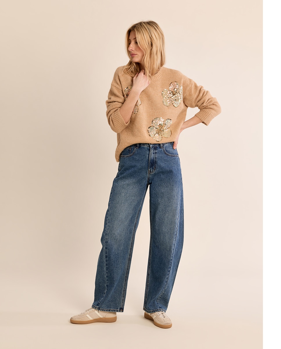 Jersey de mujer de manga larga detalle flores - Molly Bracken - Beige Beige-1