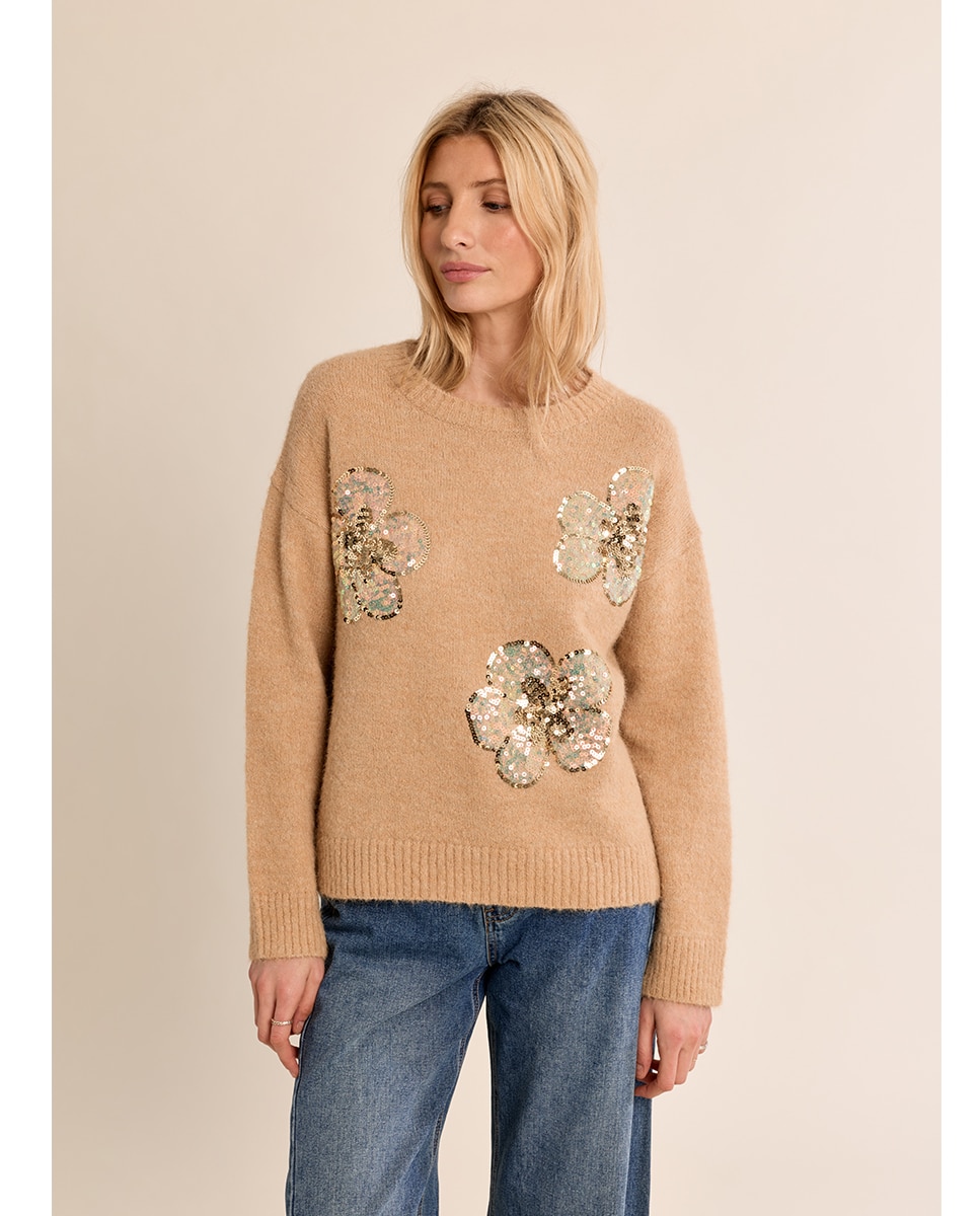 Jersey de mujer de manga larga detalle flores - Molly Bracken - Beige Beige-2