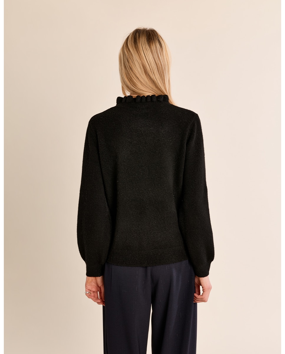 Jersey de mujer de manga larga detalle volantes - Molly Bracken - Negro Negro-4