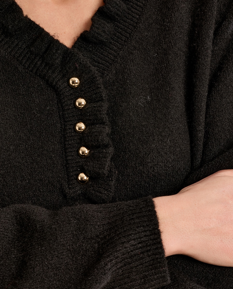 Jersey de mujer de manga larga detalle volantes - Molly Bracken - Negro Negro-5