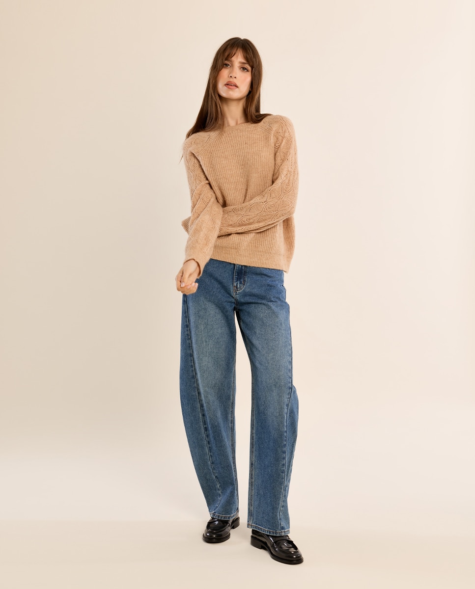 Jersey de mujer de manga larga detalle rombos - Molly Bracken - Camel Camel-1