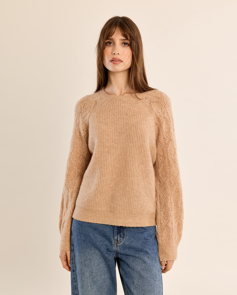 Jersey de mujer de manga larga detalle rombos - Molly Bracken - Camel Camel-2