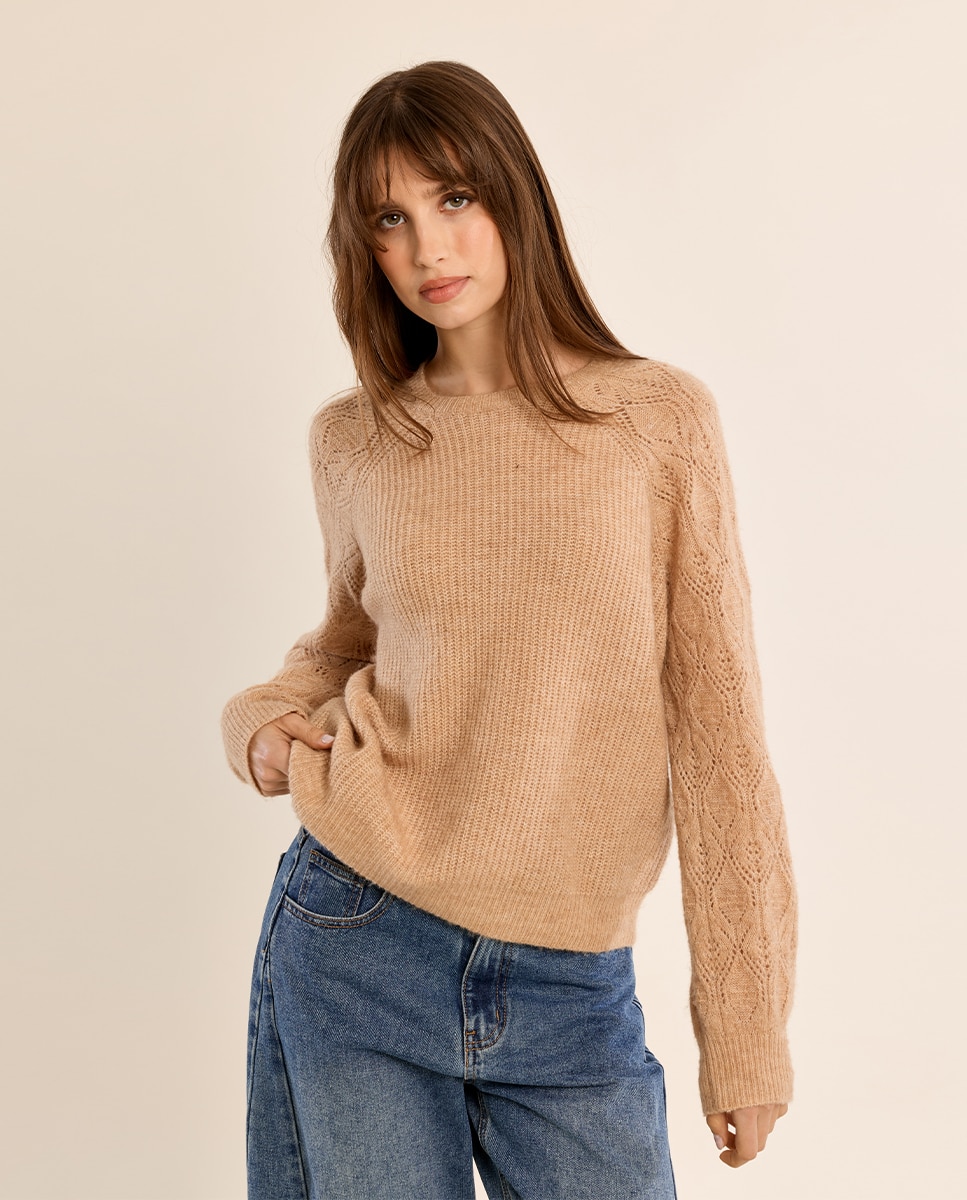 Jersey de mujer de manga larga detalle rombos - Molly Bracken - Camel Camel-3