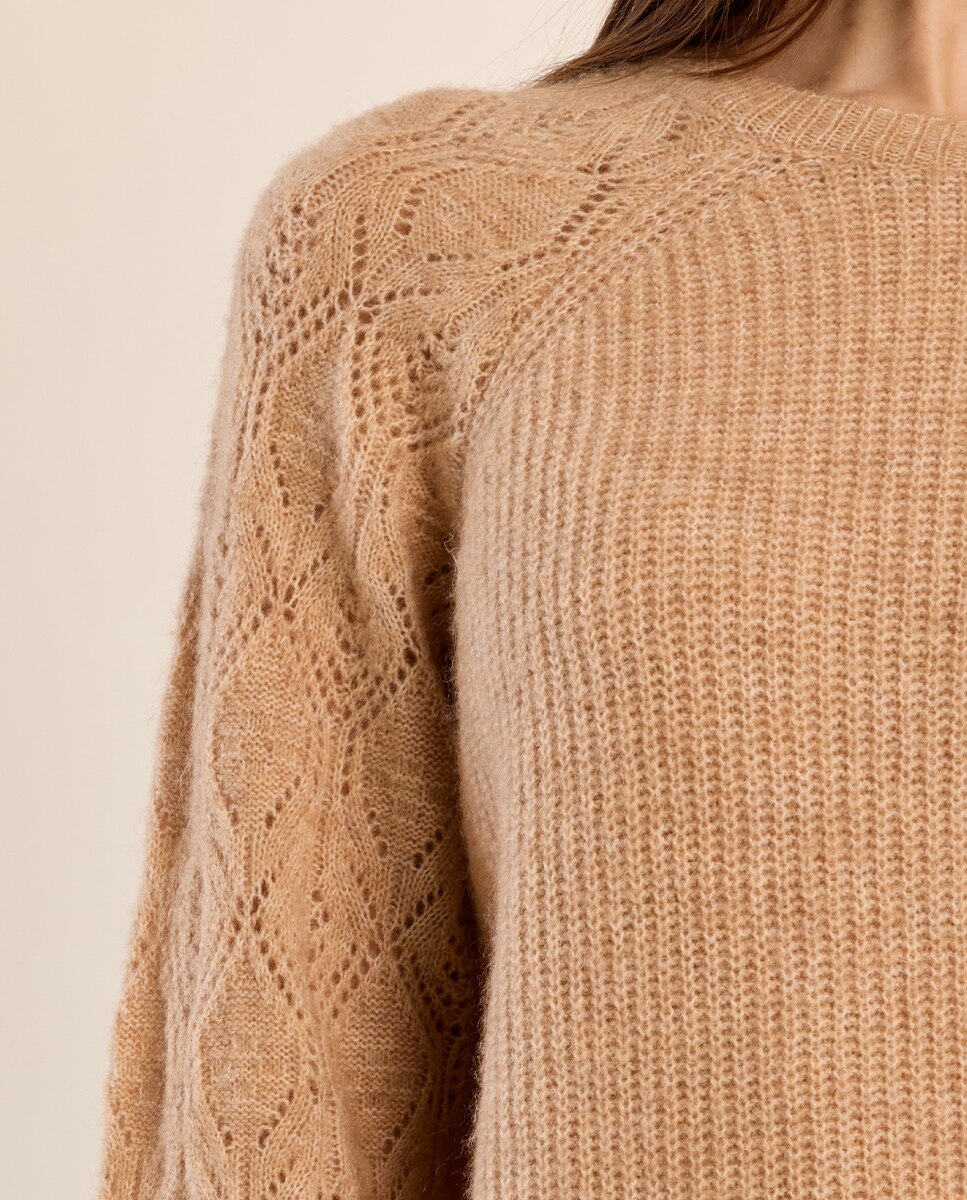 Jersey de mujer de manga larga detalle rombos - Molly Bracken - Camel Camel-5