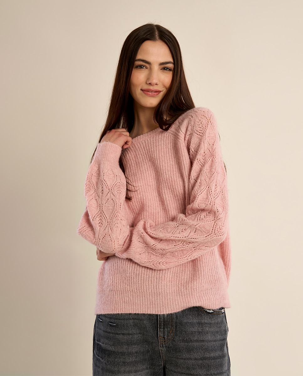 Jersey de mujer de manga larga detalle rombos - Molly Bracken - Rosa Rosa-3