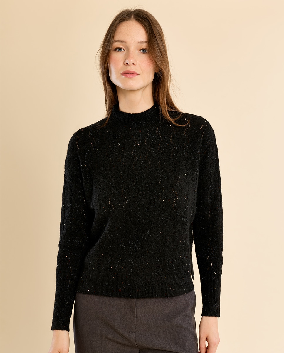 Jersey de mujer de manga larga cuello alto - Molly Bracken - Negro Negro-2
