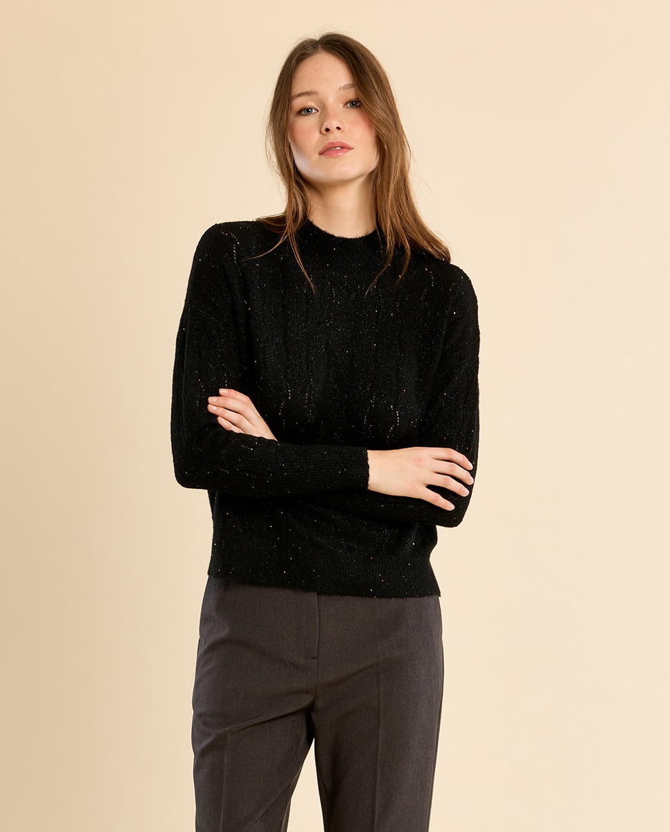 Jersey de mujer de manga larga cuello alto - Molly Bracken - Negro Negro-3