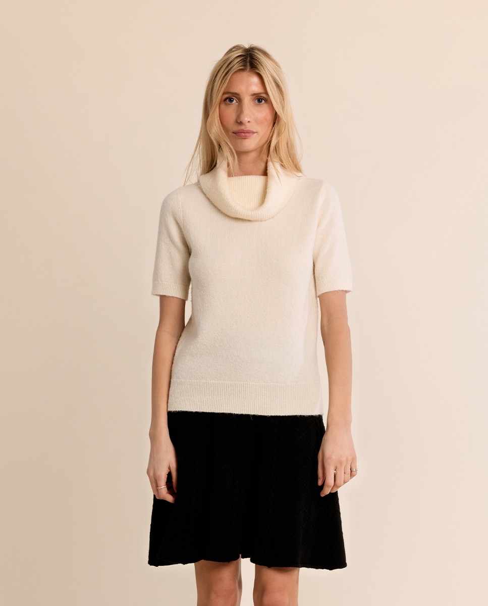 Jersey de mujer de manga corta cuello amplio - Molly Bracken - Crema Crema-2