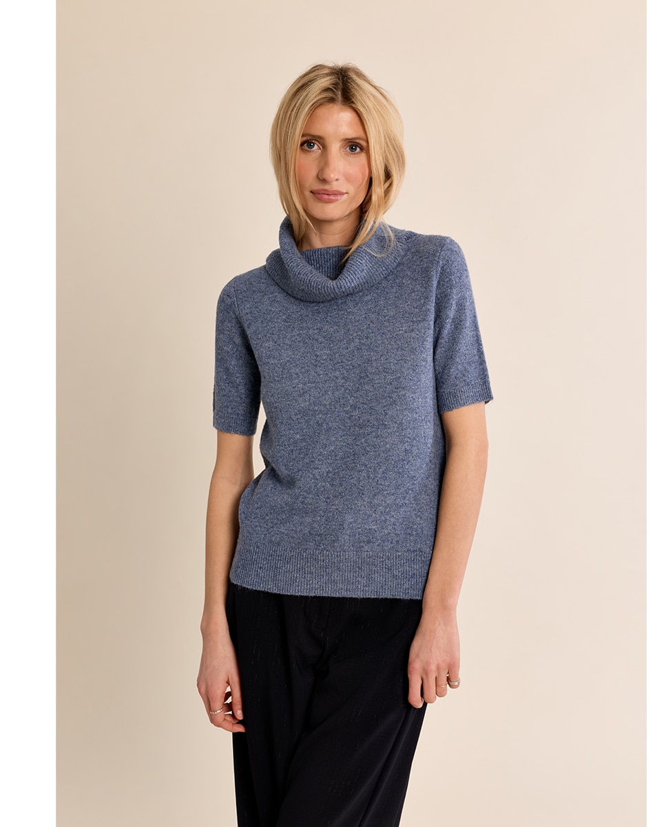 Jersey de mujer de manga corta cuello amplio - Molly Bracken - Azul Azul-2