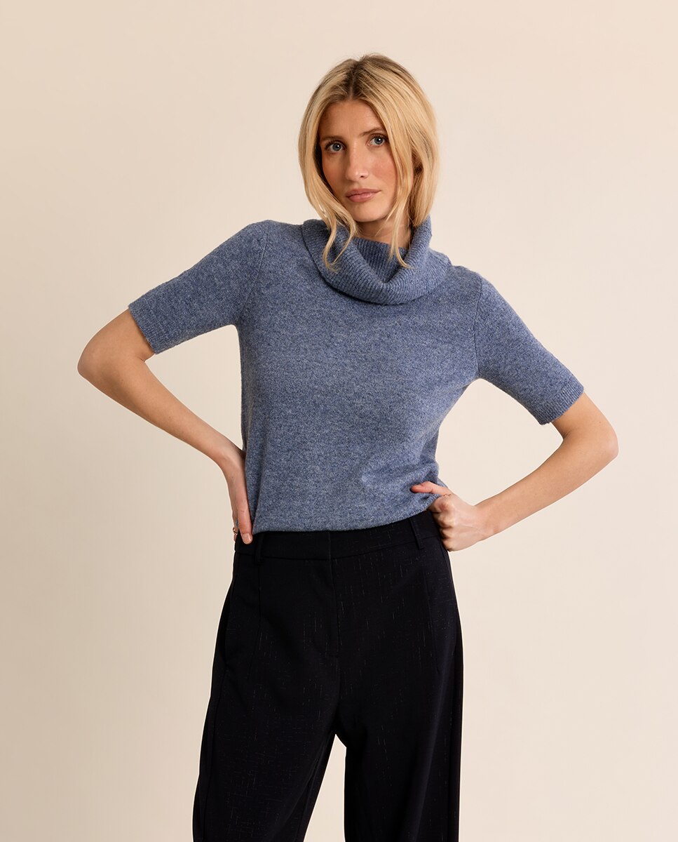 Jersey de mujer de manga corta cuello amplio - Molly Bracken - Azul Azul-3