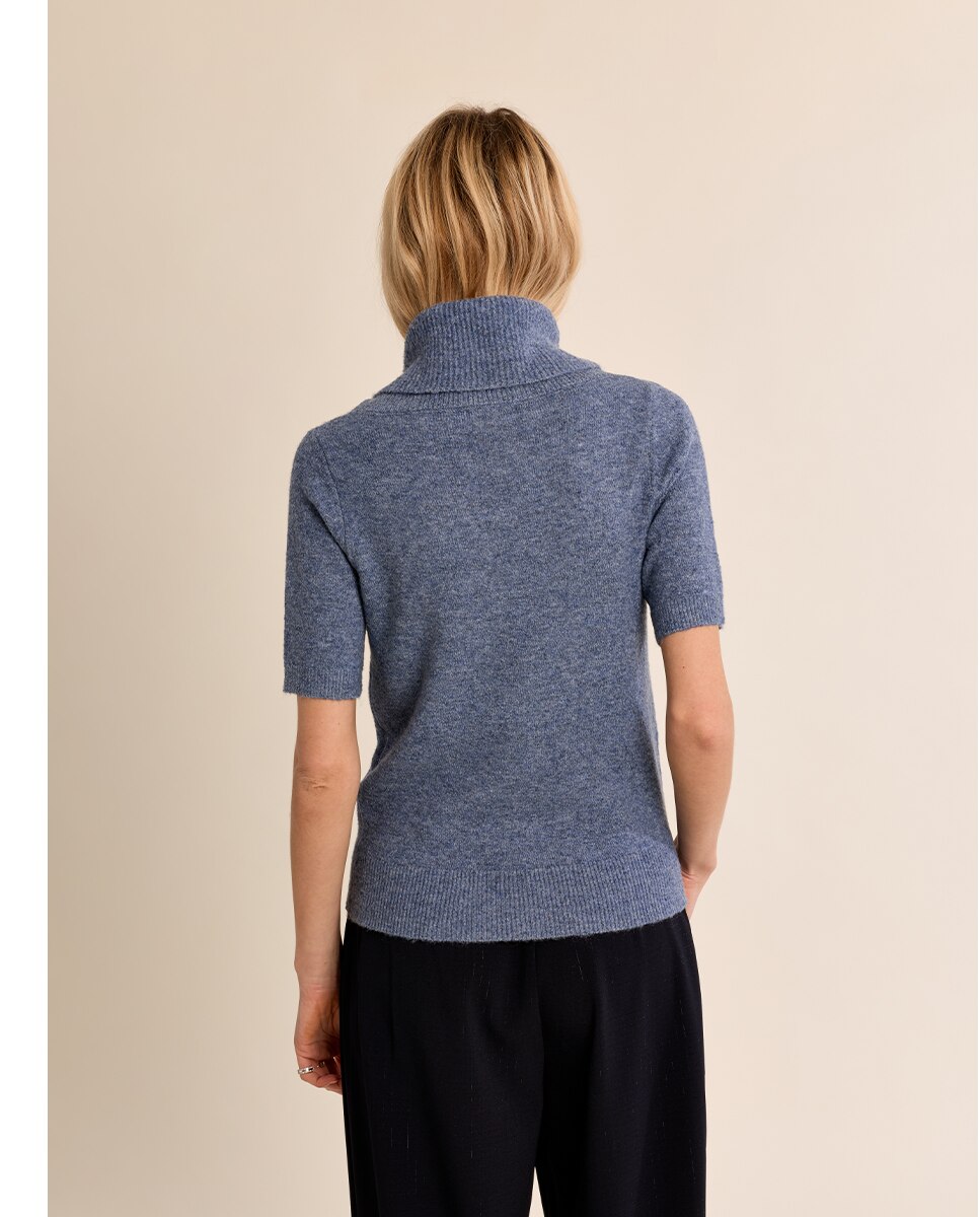 Jersey de mujer de manga corta cuello amplio - Molly Bracken - Azul Azul-4