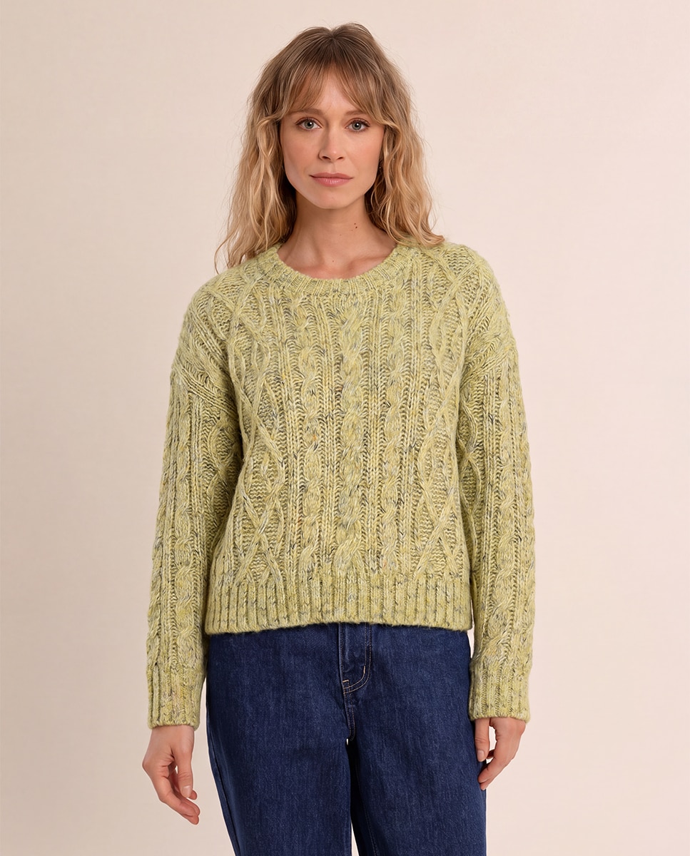Jersey de mujer de manga larga en punto trenzado - Molly Bracken - Verde Verde-2