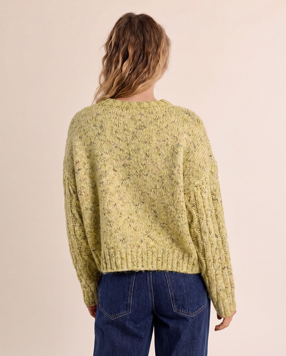 Jersey de mujer de manga larga en punto trenzado - Molly Bracken - Verde Verde-4