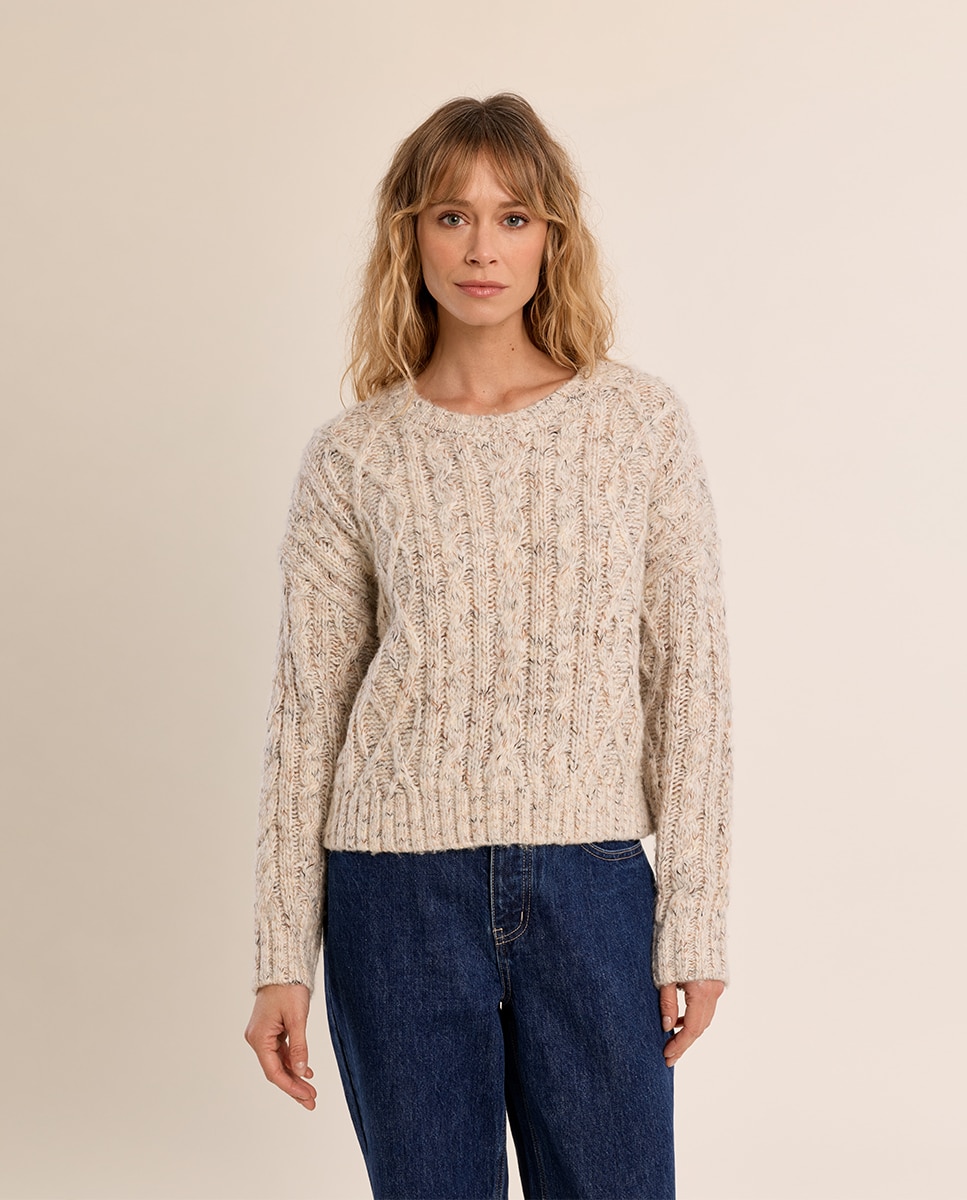 Jersey de mujer de manga larga en punto trenzado - Molly Bracken - Crudo Crudo-2