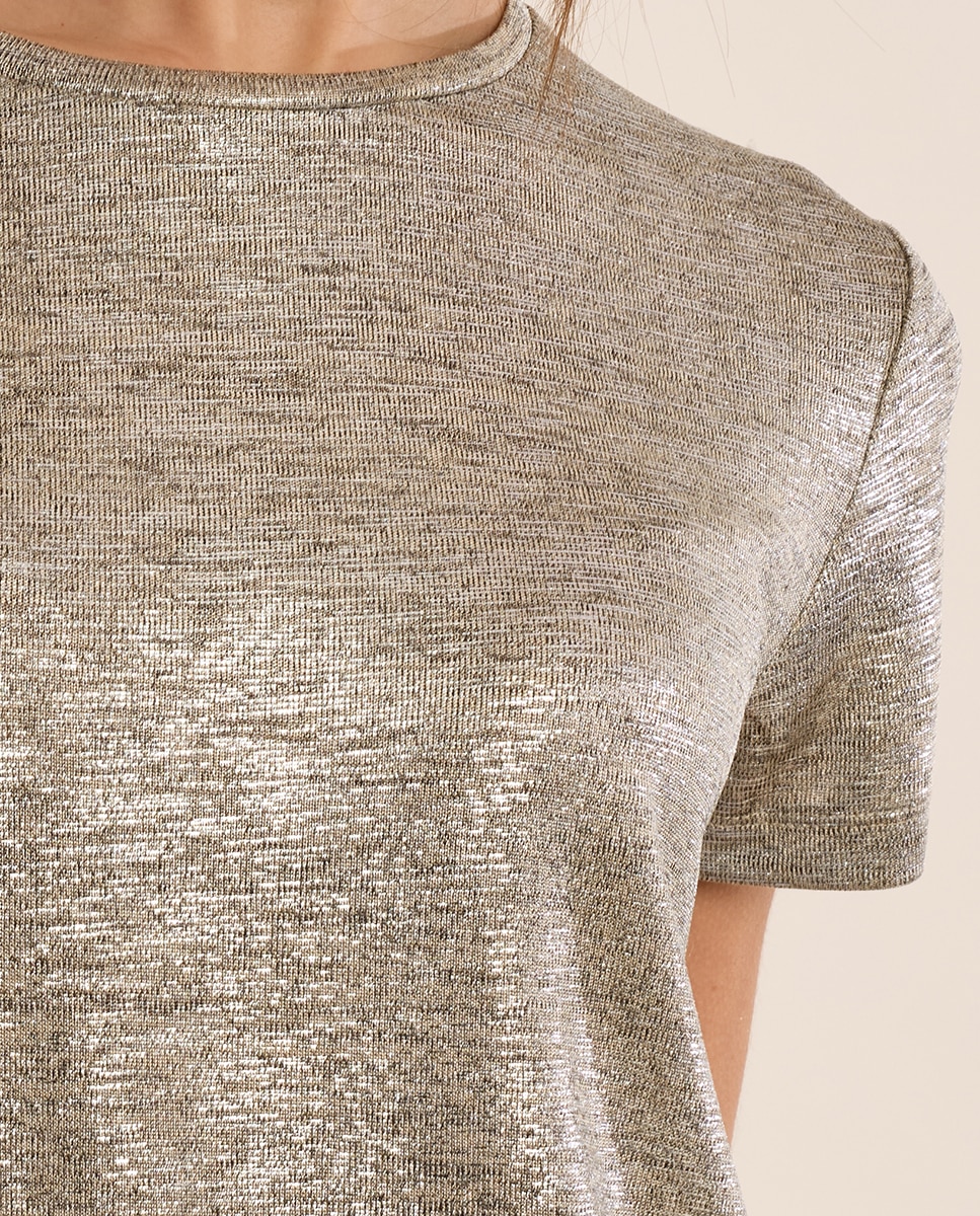 Camiseta de mujer de manga corta en tejido brillante - Molly Bracken - Beige Beige-5