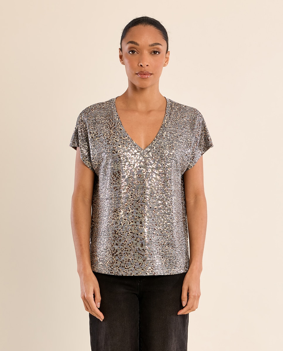 Camiseta de mujer de manga corta con estampado - Molly Bracken - Gris Gris-2