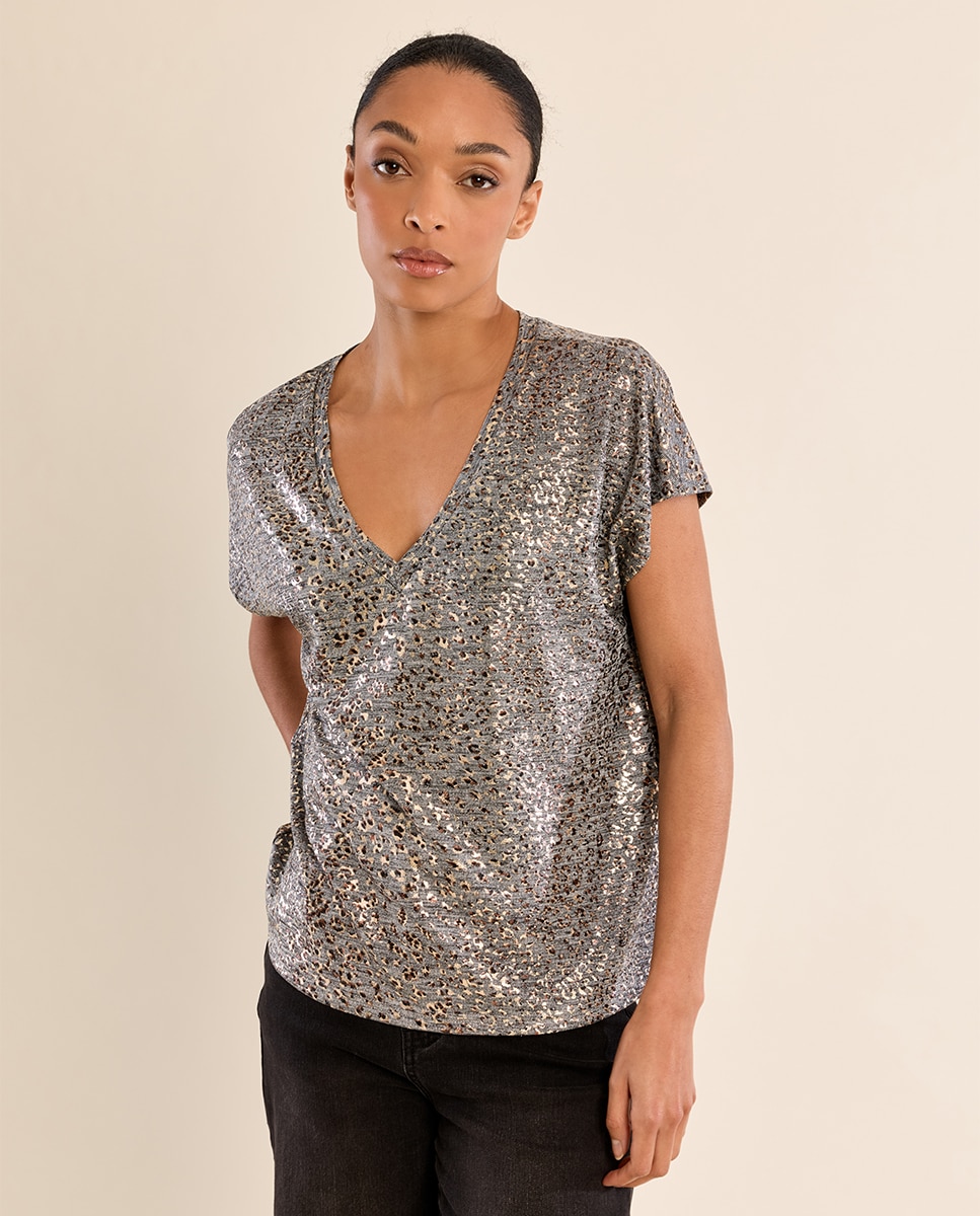 Camiseta de mujer de manga corta con estampado - Molly Bracken - Gris Gris-3