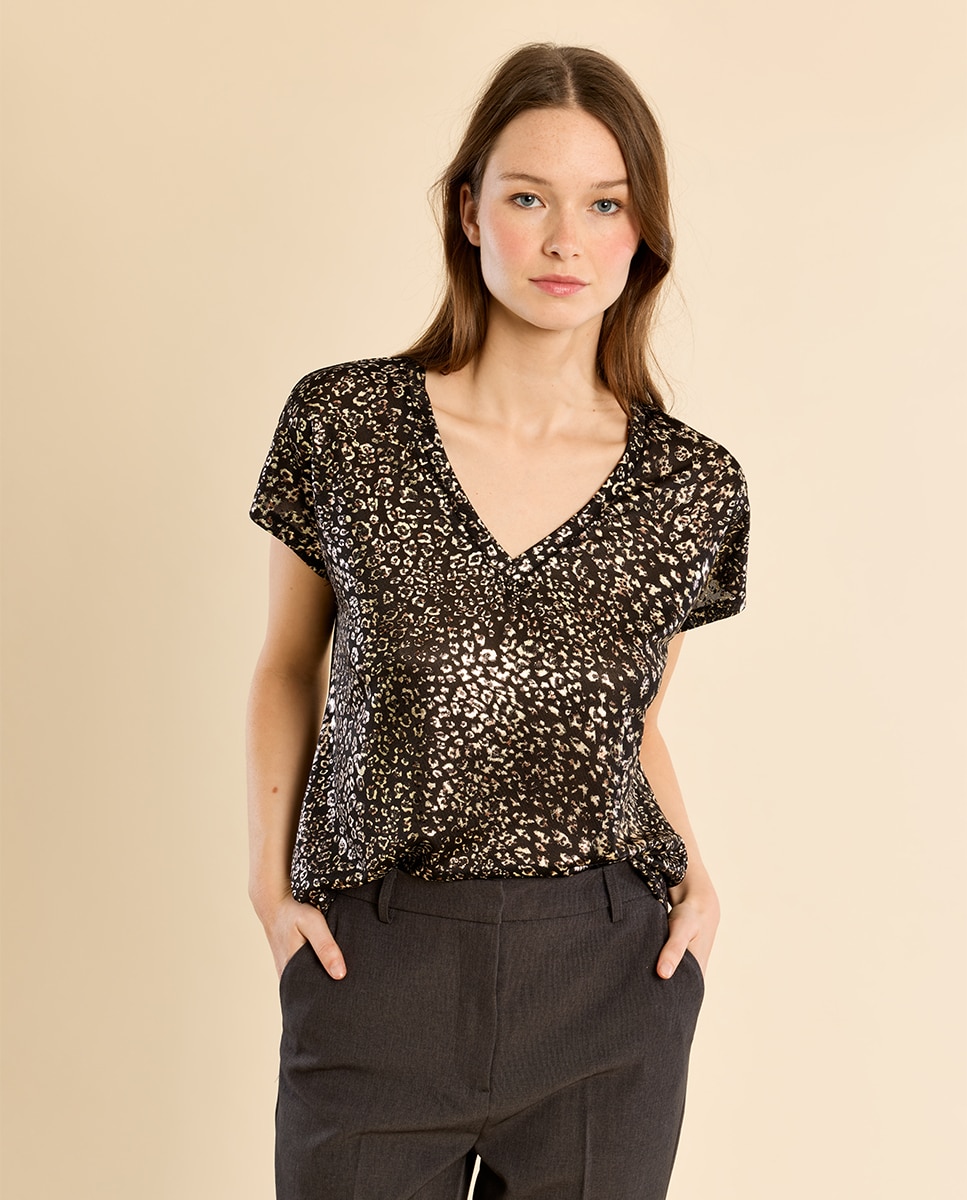 Camiseta de mujer de manga corta con estampado - Molly Bracken - Negro Negro-3