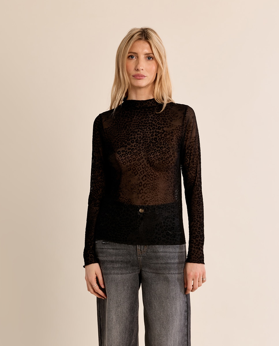 Jersey de mujer de manga larga con estampado - Molly Bracken - Negro Negro-2
