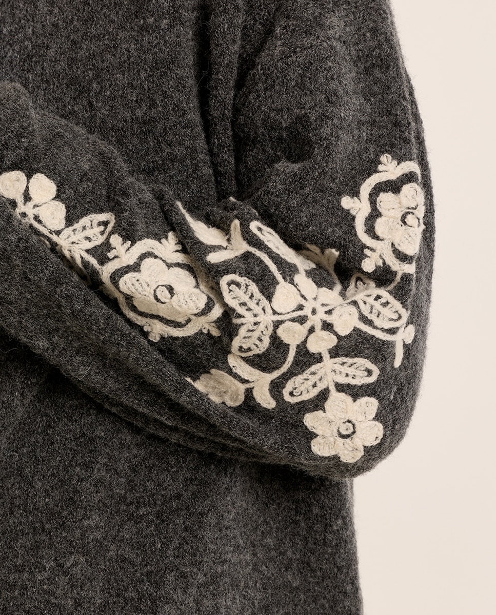 Jersey de mujer de manga larga detalle flores - Molly Bracken - Gris Gris-5