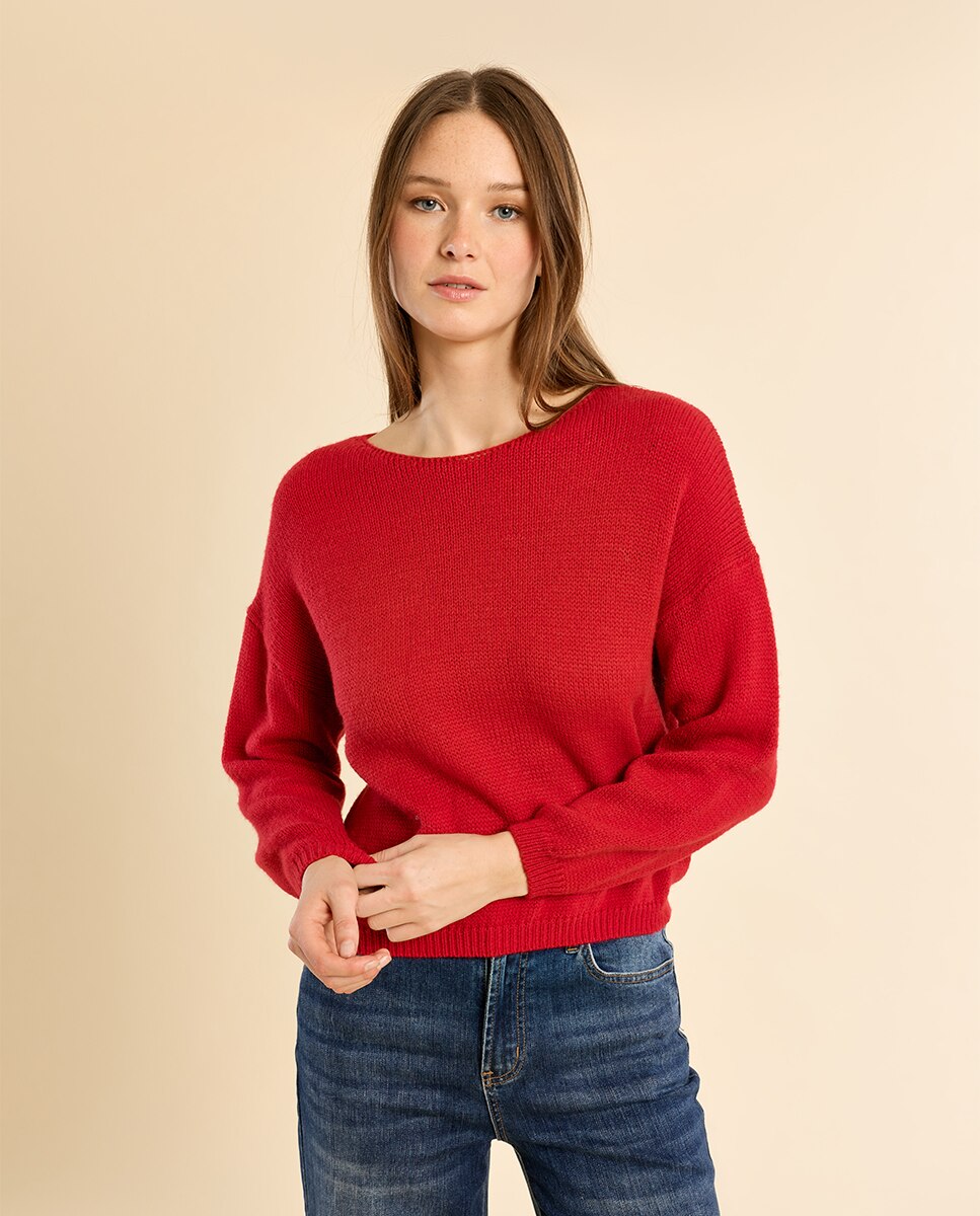 Jersey de mujer de manga larga corte recto - Molly Bracken - Rojo Rojo-3