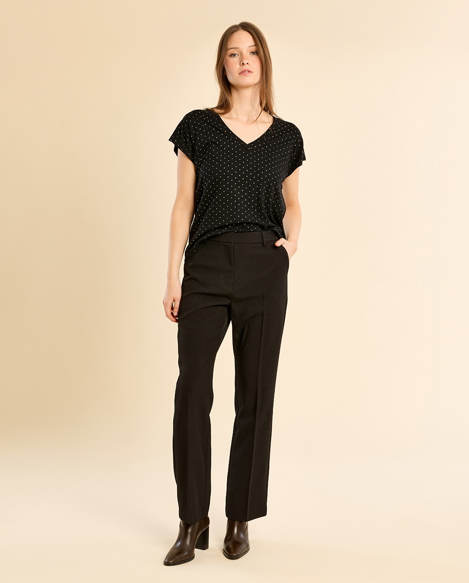 Camiseta de mujer de manga corta estampado lunares - Molly Bracken - Negro Negro-1