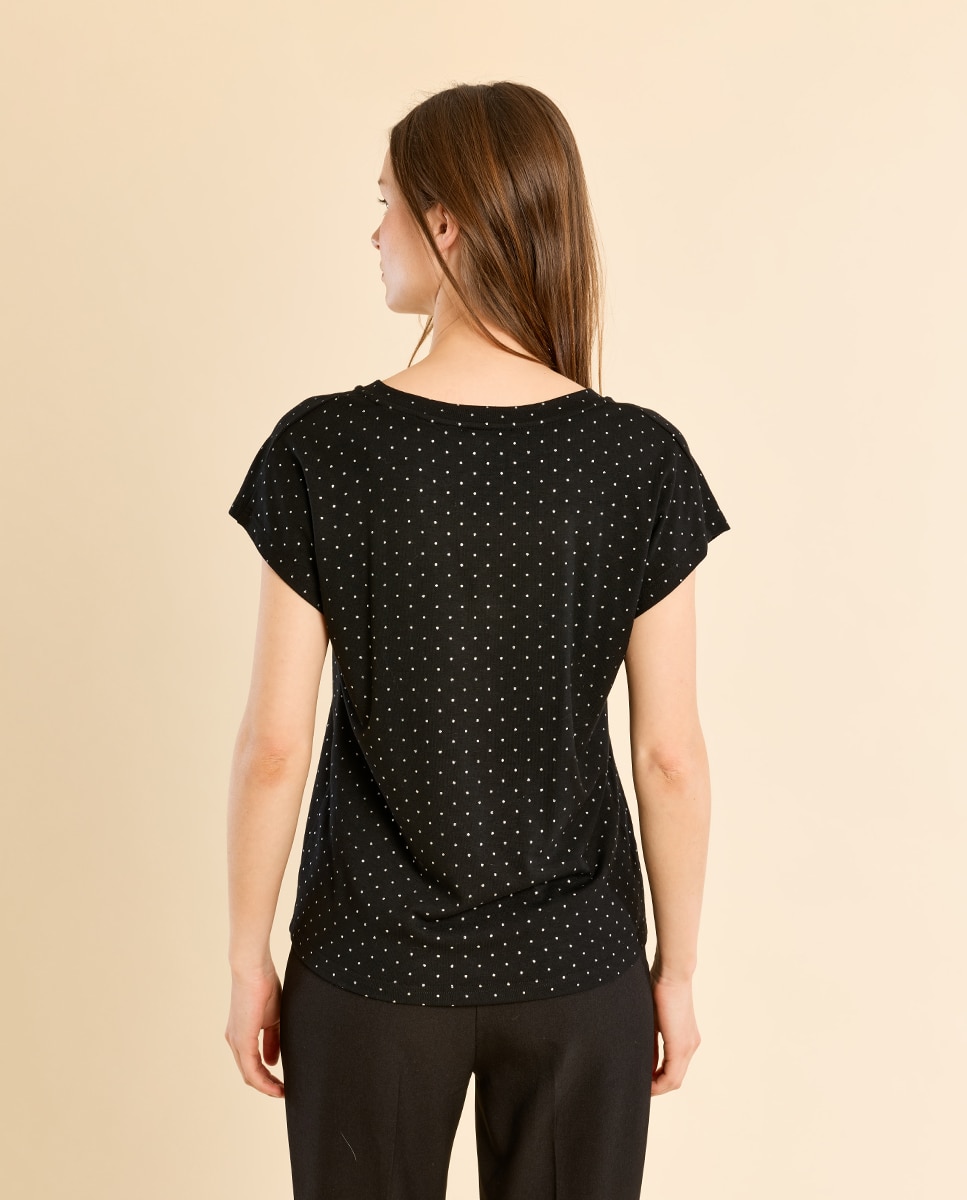Camiseta de mujer de manga corta estampado lunares - Molly Bracken - Negro Negro-4