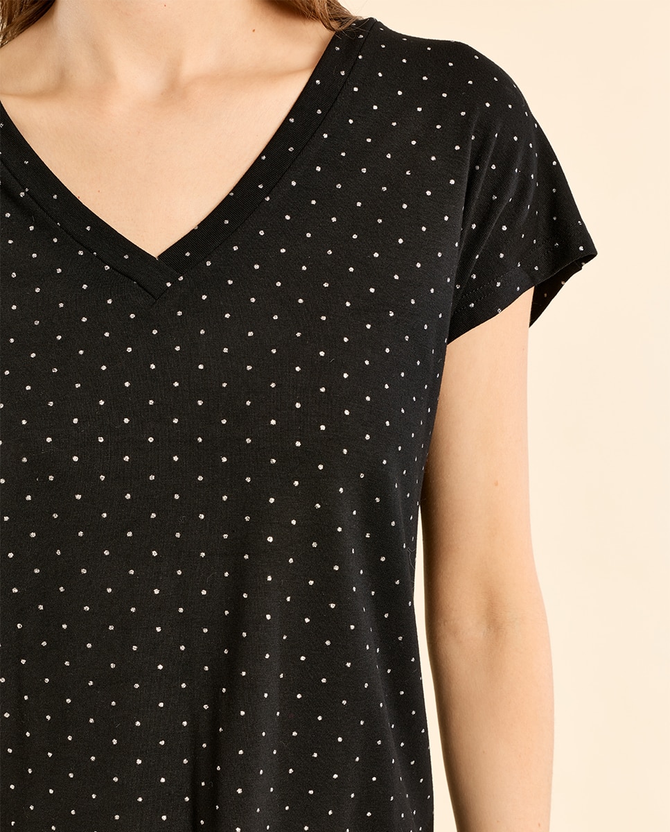 Camiseta de mujer de manga corta estampado lunares - Molly Bracken - Negro Negro-5