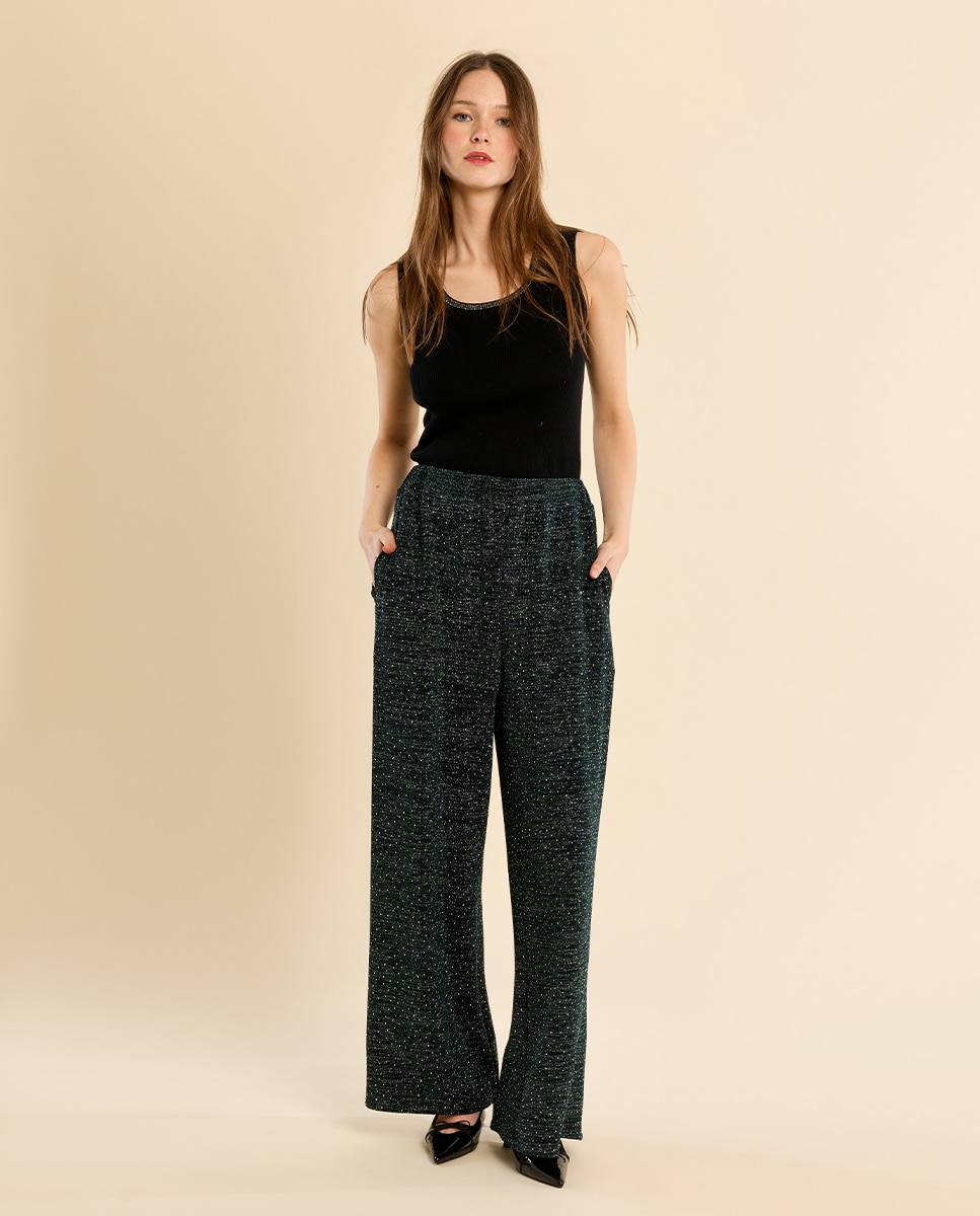 Pantalón de mujer largo detalle lunares - Molly Bracken - Antracita Antracita-3