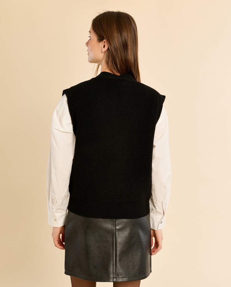 Chaleco de mujer de punto cierre botones - Molly Bracken - Negro Negro-4