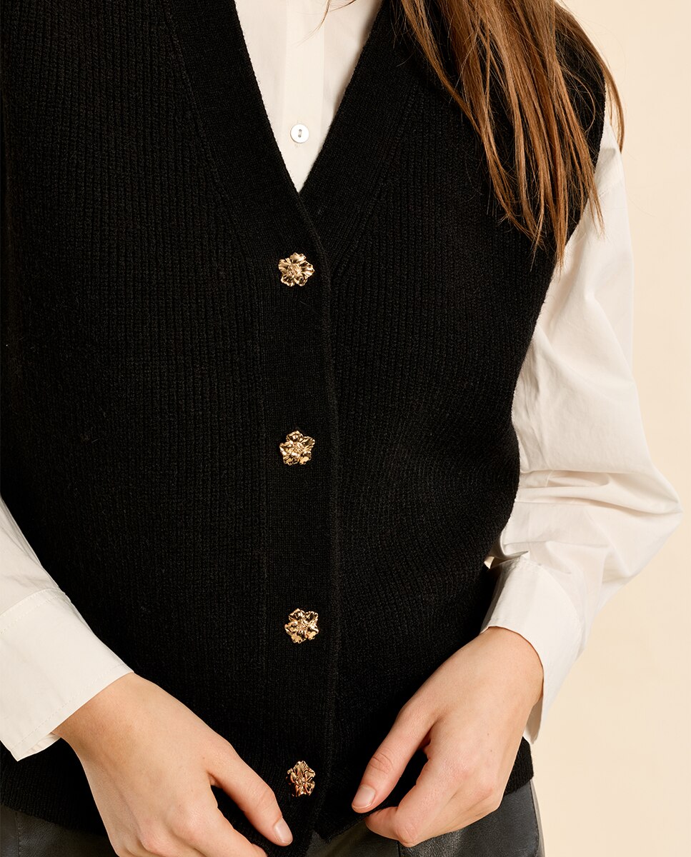 Chaleco de mujer de punto cierre botones - Molly Bracken - Negro Negro-5