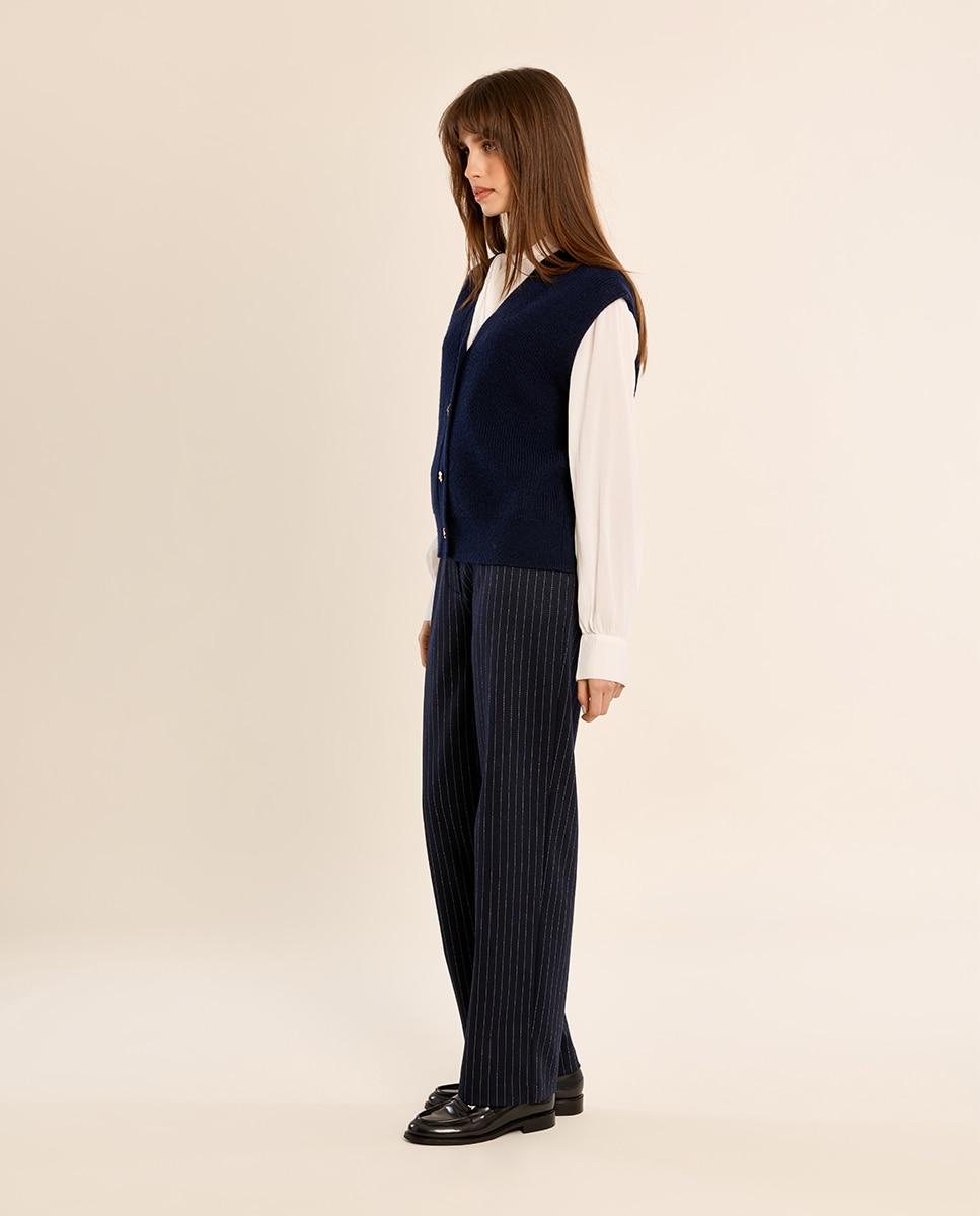 Chaleco de mujer de punto cierre botones - Molly Bracken - Azul marino Azul marino-1