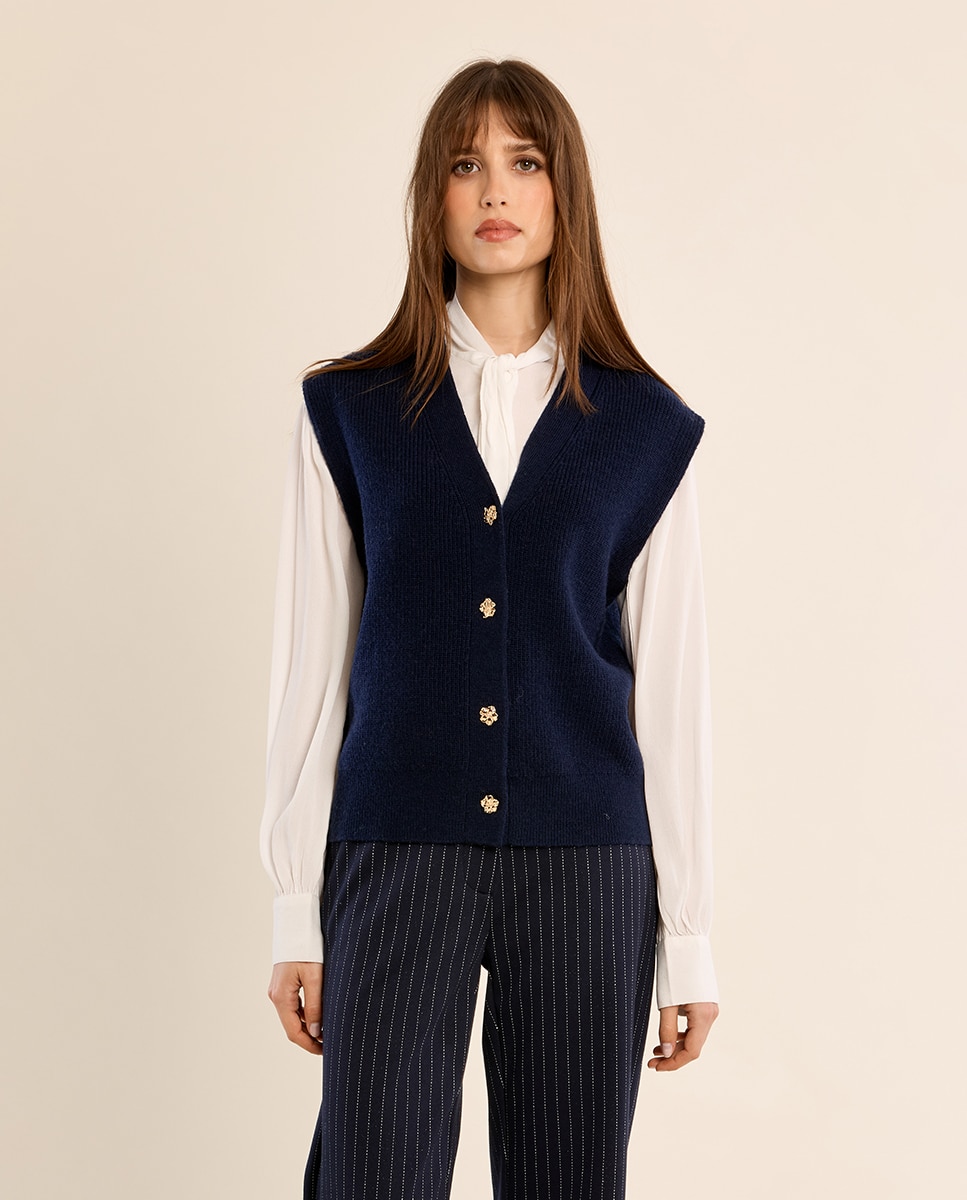 Chaleco de mujer de punto cierre botones - Molly Bracken - Azul marino Azul marino-2
