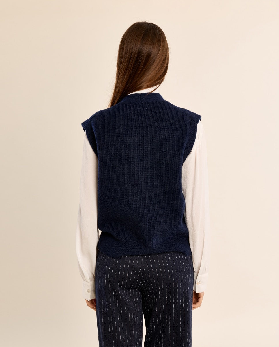 Chaleco de mujer de punto cierre botones - Molly Bracken - Azul marino Azul marino-4
