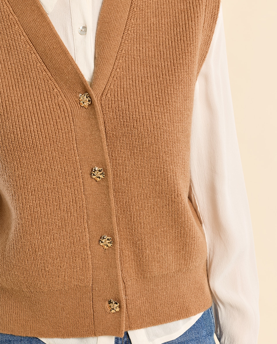 Chaleco de mujer de punto cierre botones - Molly Bracken - Camel Camel-5